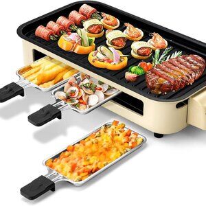Electric Raclette Grill with Nonstick Griddle - Cream